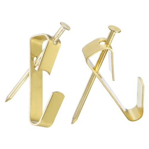 Image of uxcell 20Pcs Photo Frames Hanger Hooks, 100 Lb Frame Hooks with Nails Metal Wall Mount Album Picture Hanging Clips for Hanging, Clocks on The Wall, Gold