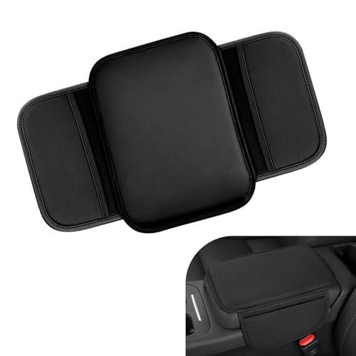 Ferianl Car Center Console Cover, Leather Armrest Cover Cushion with 2 Storage Bags, Soft Centre Console Protector Covers, Universal Car Interior Accessories, for Most Vehicles, SUV (Black)