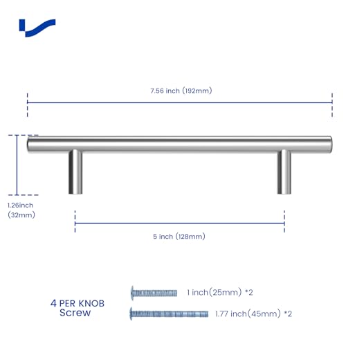 LONTAN 10 Kitchen Cupboard Handles 128mm T-Shaped Cupboard Door Handles for Drawer and Cabinet Stainless Steel Pulls Suitable for Bedroom Living Room - Image 2