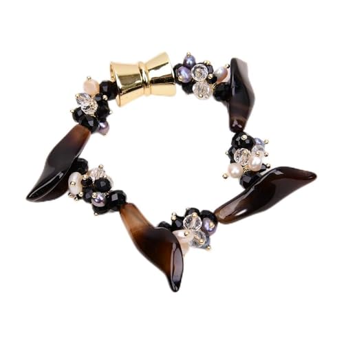 MQXFCZUX Cultured Pearl Black Agate Flower Crystal Necklace Bracelet Earrings Sets Women Gifts (Bracelet)