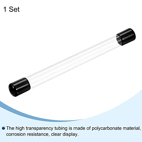 Image of PATIKIL Clear Rigid Tube Round Plastic Tubing with Black Rubber Caps Polycarbonate Water Pipe, 305mm / 12 Inch Length, 15mmx16mm /0.6 inchx0.63 inch, 1 Set
