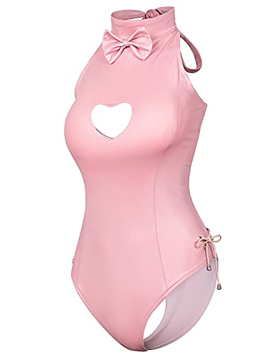 Yuriko Womens Bunny Costume Girl Suit Button Crotch Romper Onesie Bodysuit Cosplay Costume Furry Cat Ear Gloves Socks set(Pink Plus Size 5XL) - Image 4