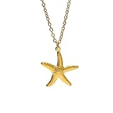 CHICVISION Dainty Gold Hollow Starfish Pendant Necklace, Ocean Beach Theme Jewelry,Textured Sea Star Charm, Chain Necklace