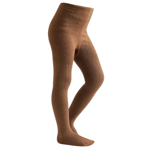 SEVENCANDY Little Girls Cotton Cable Knit Tights Toddler Seamless Stretchy Footed Leggings Kids Winter Warm Stockings (Brown,8T)