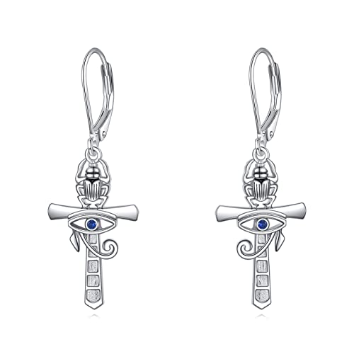 YFN Pendientes de cruz de plata de ley con cierre de palanca, joyería religiosa, regalos cristianos para mujeres y hombres, Plata de ley, Sin piedra preciosa