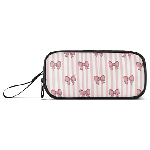 Image of J JOYSAY Bow Stripe Pink Pencil Case Large Big Capacity Pencil Storage Box for Girls Boys Cosmetic Bag for Adults School Teen