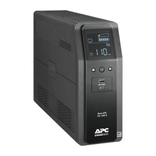 APC UPS 1350VA Sine Wave UPS Battery Backup & Surge Protector, Backup Battery Power Supply with AVR, (2) USB Charger Ports, BR1350MSR (Renewed)