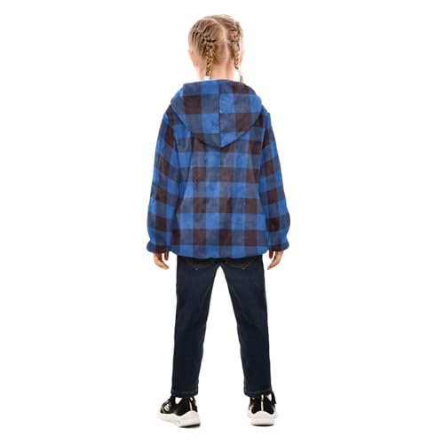 GuoChe Black Blue Plaid Kids Sherpa Jacket4