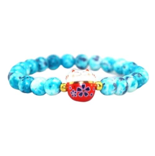 Black Sugar Bracelet Mixte Tête De Chat Maneki Neko Porte Bonheur en Porcelaine Naturelles Marbrée...