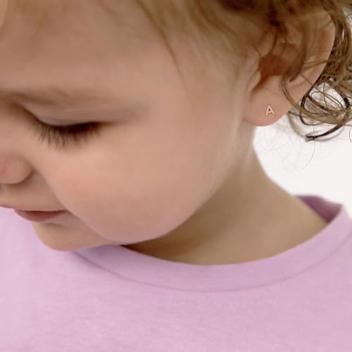 14k Yellow Gold Tiny Initial Letter "A" Screw Back Earrings For Toddlers, Little Girls & Preteens - Extra Small Initial Letter Earrings For Baby Girls3