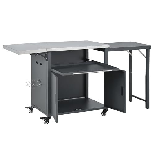 Image of Merax 73.8 inch Outdoor Kitchen Island with Dual Foldable Grill Table, Gray