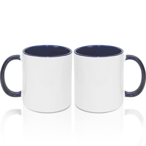 MR.R Canecas de café em branco de sublimação de 11 onças, caneca branca em branco com caneca de cor azul escuro interior e manga, conjunto de 2