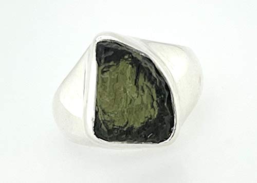 Natural Green Moldavite 925 Solid Sterling Silver Unisex Ring Size 7.5 #TOP6