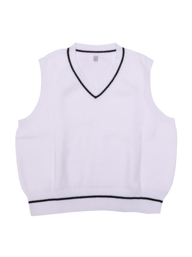 Image of Agnes Orinda Plus Size Sweater Vest for Women V Neck Stripe Cable Knit Sleeveless Pullover Sweater Vest