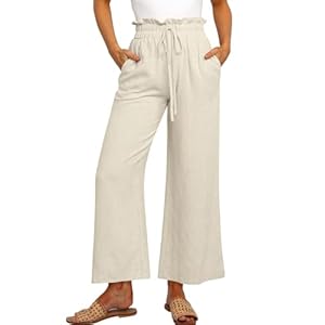 Leinenhose Damen Hosen Sommer Casual Leichte Palazzo Hohe Taille Einfarbig Leinen Freizeithose Sommerhose Mit Taschen und Tunnelzug