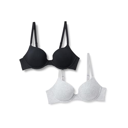 Image of Amazon Essentials Women's Cotton Jersey Lined Wired Plunge Push-Up Bra, Pack of 2