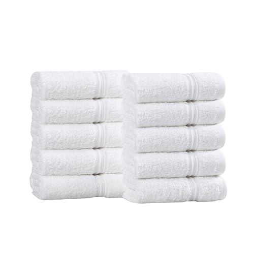 Superior Egyptian Cotton 10-Piece Face Towel Set , Small Towels For Facial, Spa, Quick Dry, Absorbent Towels, Bathroom Accessories, Guest Bath, Home Essentials, Washcloth, Airbnb, White