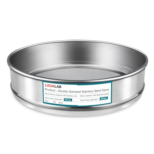 LVDALAB 304 Stainless Steel Mesh Lab Sieve, 14 Mesh(1.43mm) Aperture Test Sieve, 7.9Inch(20cm) Diameter Economy Standard Analysis Sample Test Sieves for Industrial Laboratory Homes