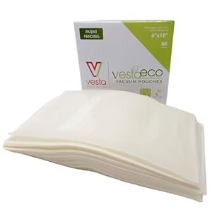 VestaEco Commercieel Composteerbare Vacuümzegelzakken – Breid versheid uit – Reliëf – Verminder afval – 6 x 10 inch – 50 vacuümzakken per doos