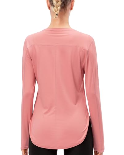Image of POIHIDE Women Long Sleeve Sports T Shirts UPF 50+ Gym Tops Women Activewear Clothes Quick Dry Lightweight Running Yoga Fitness T Shirts Loose Fit Daily Wear Shirts Pink