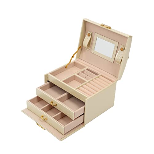 MarkMark Joyero organizador de gran tamaño accesorios espejo de almacenamiento terciopelo 3 capas beige TPAF62083 Cover