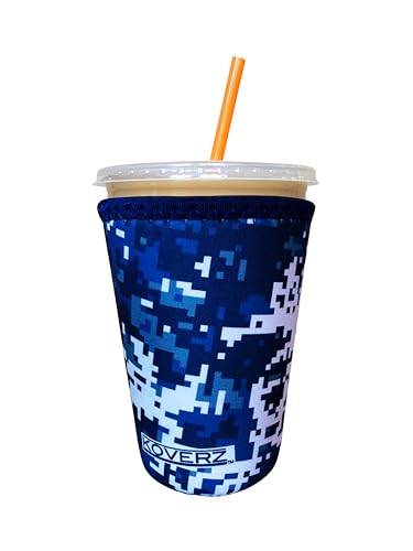 Image of Iced Coffee Sleeve, Insulated Neoprene Cup Sleeve, Fits a 24 Oz. Coffee Cup, Washable and Reusable, Iced Coffee Accessories, Medium Marine Digicam
