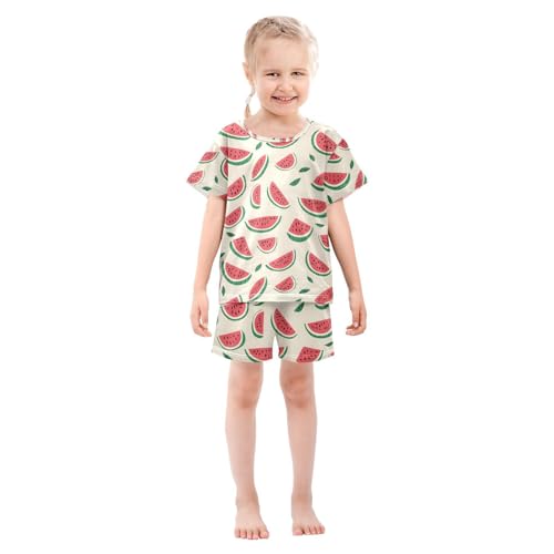 ALAZA Red Green Watermelon Pajamas Set Short Sleeve Cotton Sleepwear Summer Pjs 2 Piece 5-14Y3