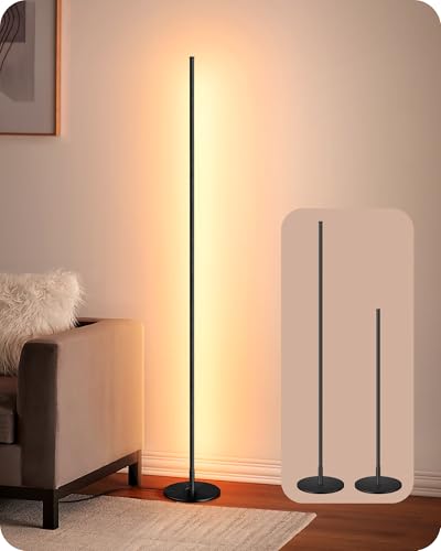 EDISHINE LED Floor Lamp, 146cm Minimalist Dimmable Standing Lamp with Foot Switch, Stepless Dimming, Tall Corner Lamp for Living Room, Bedroom, Office, 3000K, Black