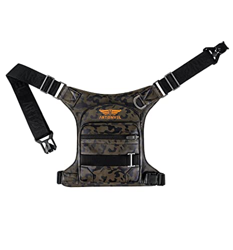 Sacoche de jambe moto cuir camo kaki imperméable et légère ajustable
