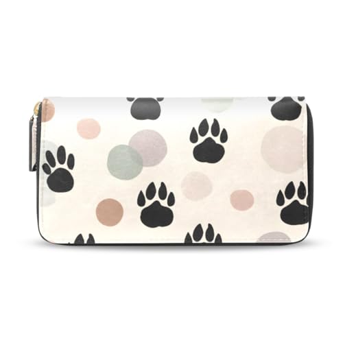 Long Wallets Leather Bifold Wallet for Women Dot Footprint with Zipper Credit Card Holder Large Capacity