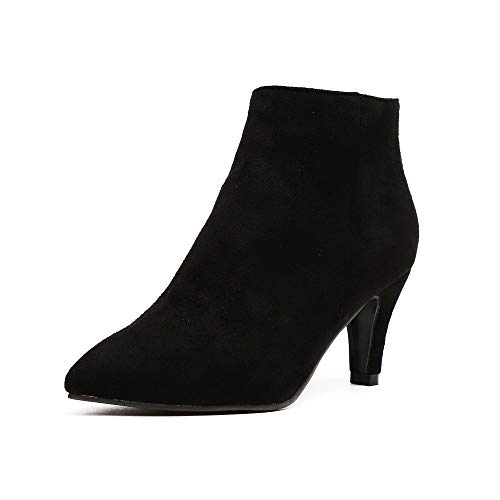 Botines Mujer Tacon Aguja Cuero Sintético Gamuza Botines Camperos Cremallera Comodos Elegante Botas Tacon 7cm Negro 39 EU