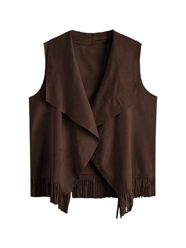 Image of Verdusa Girl's Faux Suede Tassel Vest 70s Hippie Cardigan Cowgirl Fringe Jacket