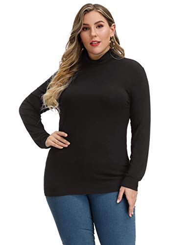 Women Plus Size Pullover Shirts Long Sleeve Lightweight Slim Fit Top Black 24W