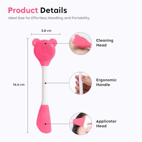 Image of Gleva Silicone Facial Cleansing Brush, Deep Pore Cleansing, Skin Exfoliator, Face Mask Applicator, Soft Silicone Bristles, Pink Bear Shape