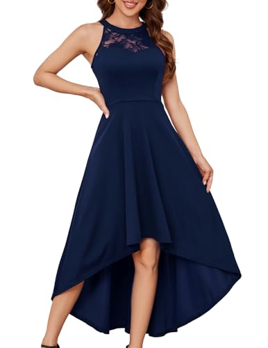Bbonlinedress festliches Kleid Damen Ballkleid lang Abendkleider elegant für Hochzeit Sommerkleid Neckholder High Low Cocktailkleid Brautkleid -1Navy...
