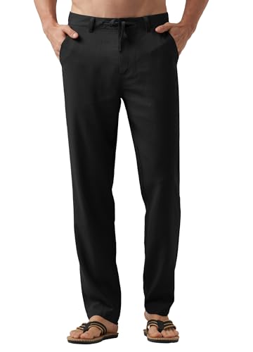 Willit Men's Linen Pants Casual Linen Dress Pants Drawstring Beach Summer Lightweight Trousers 29" 30" 32"