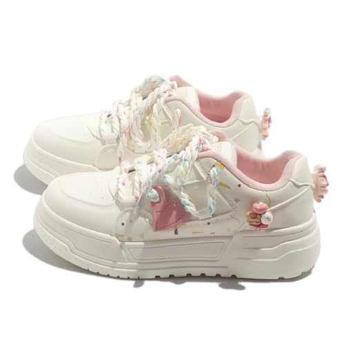 Cute Y2K Platform Sneakers Women, Kawaii Trendy Cartoon Decor, Casual Sport Fashion Streetwear Girls Candy Colors Thick Sole