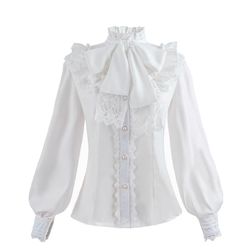 Fiamll Chemisier victorien gothique pour femme - Vintage - Col montant - Manches longues - Steampunk - Renaissance - Costume d'Halloween - Carnaval - Fête,...
