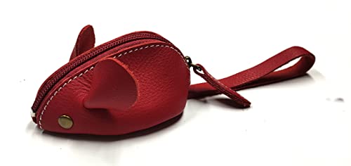 Genuine Leather Mouse Coin Purse Wallet, Womens Change Purse With Zipper, Cute Soft Leather Coin Pouch Mini Size - (Red) #TOP1