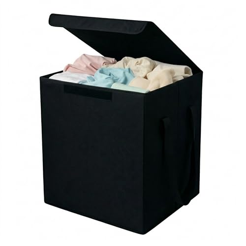 Image of Sopent Black Toy Storage Box & Storage Box and Organiser with Lid - Foldable Fabric Toys Organizer for Kids Room, Kids Storage Basket (33x33x43cm, 50L)