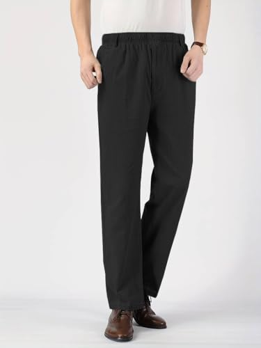 Image of TAGDO Men's Linen Pants | Elastic Waist Pants | Casual Trousers for Men | Straight Fit | Everyday Casual Pant | Perfect for Beach, Resort, Lounge & Vacation Wear (2060)