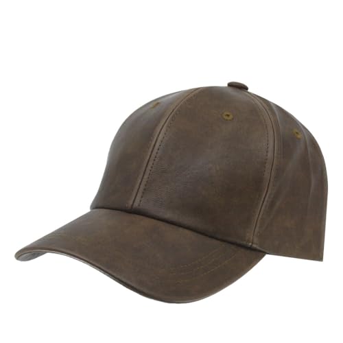 The Vintage Year Heavy Washed Wax Coated Adjustable Low Profile Men Women Baseball Cap (Vegan Leather Tan Brown)