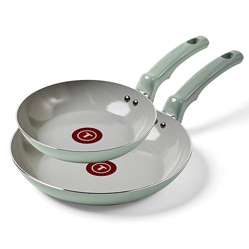 Image of T-Fal Refresh Ceramic Nonstick Frying Pan 2-Pc Set, 8" & 10", Oven Broiler Safe up to 350°F Cookware, Ceramic Frying Pan Skillet, Pots & Pans, Mint Green