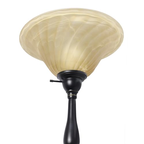 Elegant Designs Lâmpada de chão LF2003-RBA 2 luzes mãe filha com cúpula de vidro mármore âmbar, bron