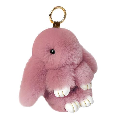 Porte-clés lapin moelleux - Doux et mignon en fourrure de lapin Rex - Pendentif en peluche pour sac de voiture, Pasta de judías, 15cm/5.85