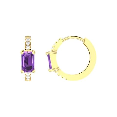 Belinda Jewels - 10k Solid Gold Hoop Earrings, Round-Cut Amethyst Gemstone Earrings, 13mm Solid Gold Earrings, Lightweight Gold Jewelry with Clasp Closure Cover