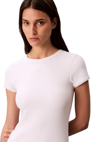 Calvin Klein Damen T-Shirt Kleid Mini mit Rundhalsausschnitt, Weiß (Brilliant White), XS – Ansicht 4