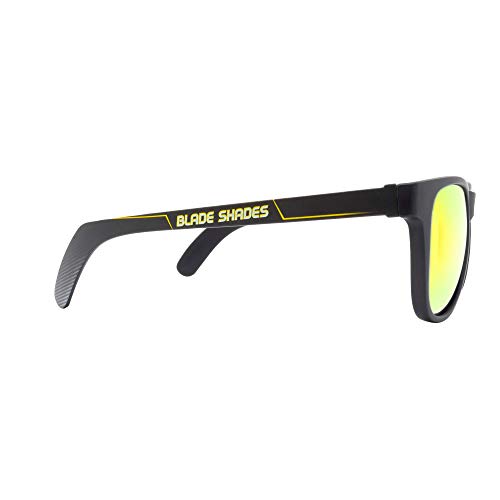 Blade Shades Sports Sunglasses, Original Hockey Stick 100% UV Protection Sunglasses for Men, Women, Kids (Yellow/Black, Yellow Mirror)