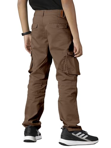 Image of KiddoPanti Boys Cargo Pants | 100% Cotton Twill | Comfortable Regular Fit | Elastic Waistband & Zip Fly | 6 Pocket Lower for Kids | Full-Length Casual Wear