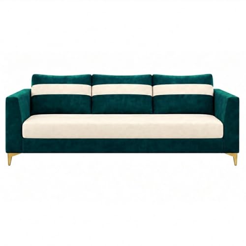 Image of FURNY Nova 5 Seater L Shape Sofa Set with 2 Movable Ottoman | Flexible Left or Right Layout | Plush Velvet Fabric (Greenish Teal-Cream) | Perfect for Living Room, Guest Room & Office